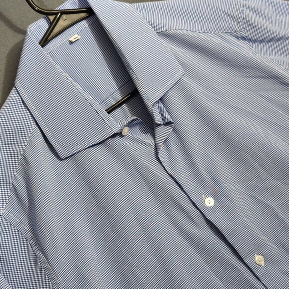 State and Liberty Shirt Mens 42 Blue Microcheck Performance Stretch Dress Casual - Picture 1 of 11